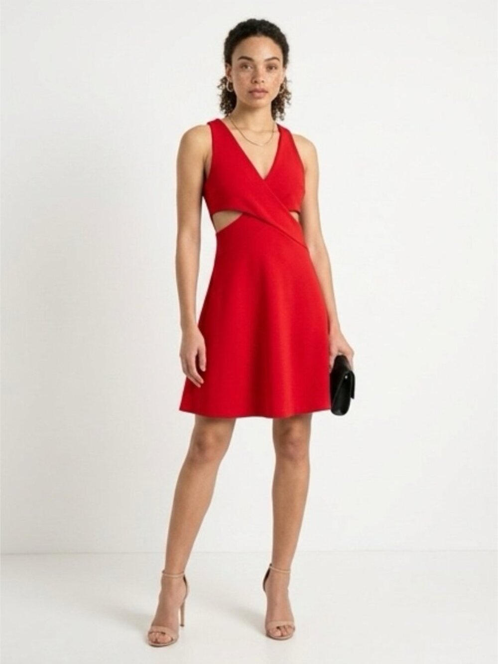 Express Red Sleeveless Wrap-Front Flared Mini Dress